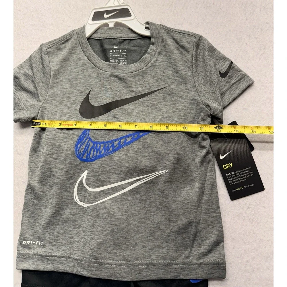 Nike Boys 3T Dri-FIT Triple Swoosh Graphic Tee & Shorts Activewear Outfit Set
